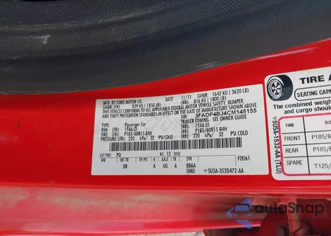 2012 Ford Fiesta Se z USA, uszkodzony, nr VIN 3FADP4BJ4CM145155